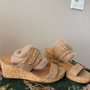 Tommy Hilfiger Tan Cork Wedge Slide Sandals